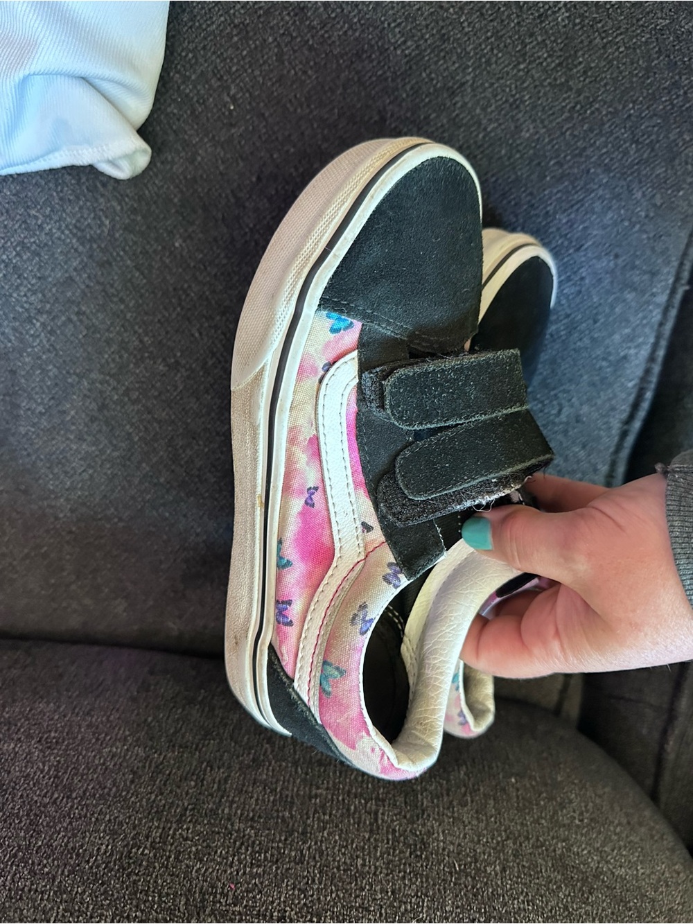 Kids Black and Pink Butterfly Velcro VANS